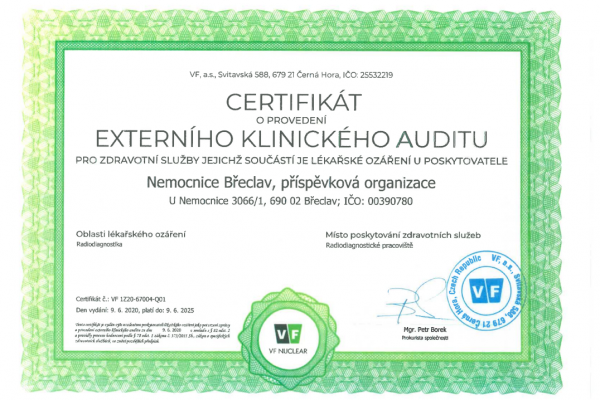Certifikát externího klinického auditu